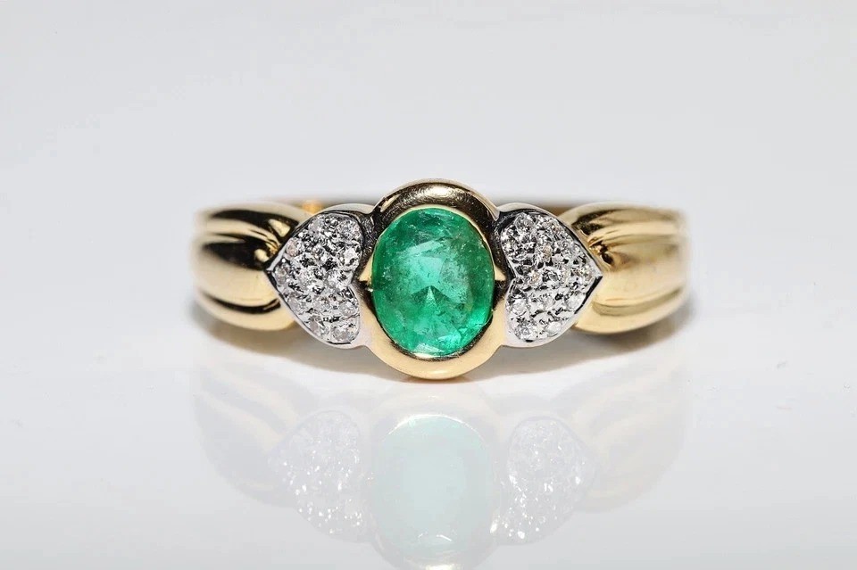 Art Deco Style 2Ct Lab Created Diamond & Emerald Engagement 14K Gold Finish Ring