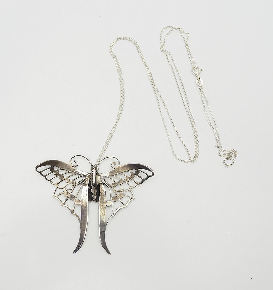 Unusual vintage frog riding a moth sterling silver pendant necklace