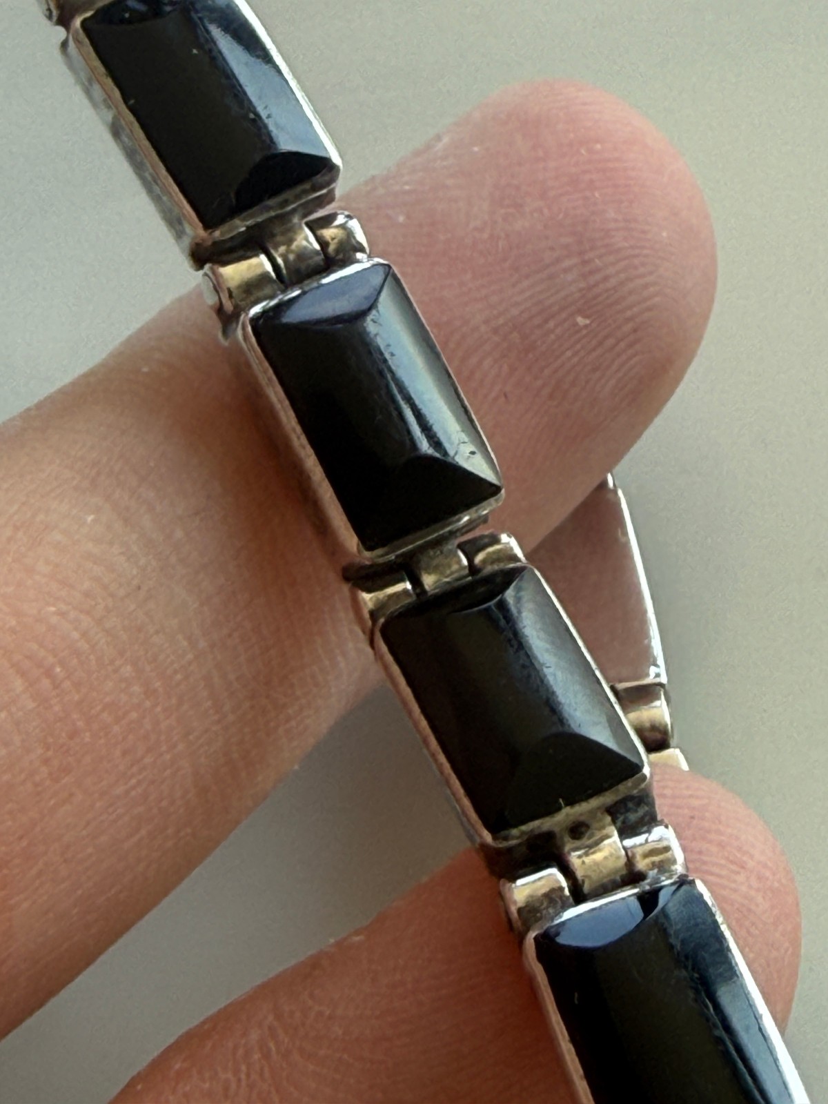 Vintage Taxco Mexico Sterling Silver 950 Black Onyx Tennis Bracelet TM-181 7.5″