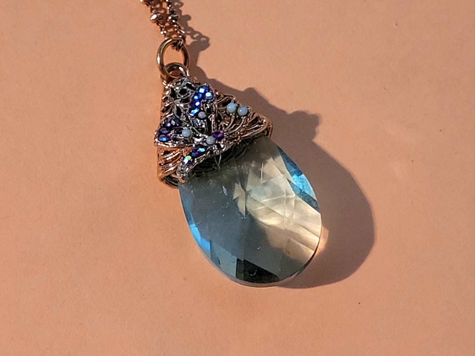 AMARO ~ Charming Gold Tone Butterfly & Crystal Drop Pendant Necklace