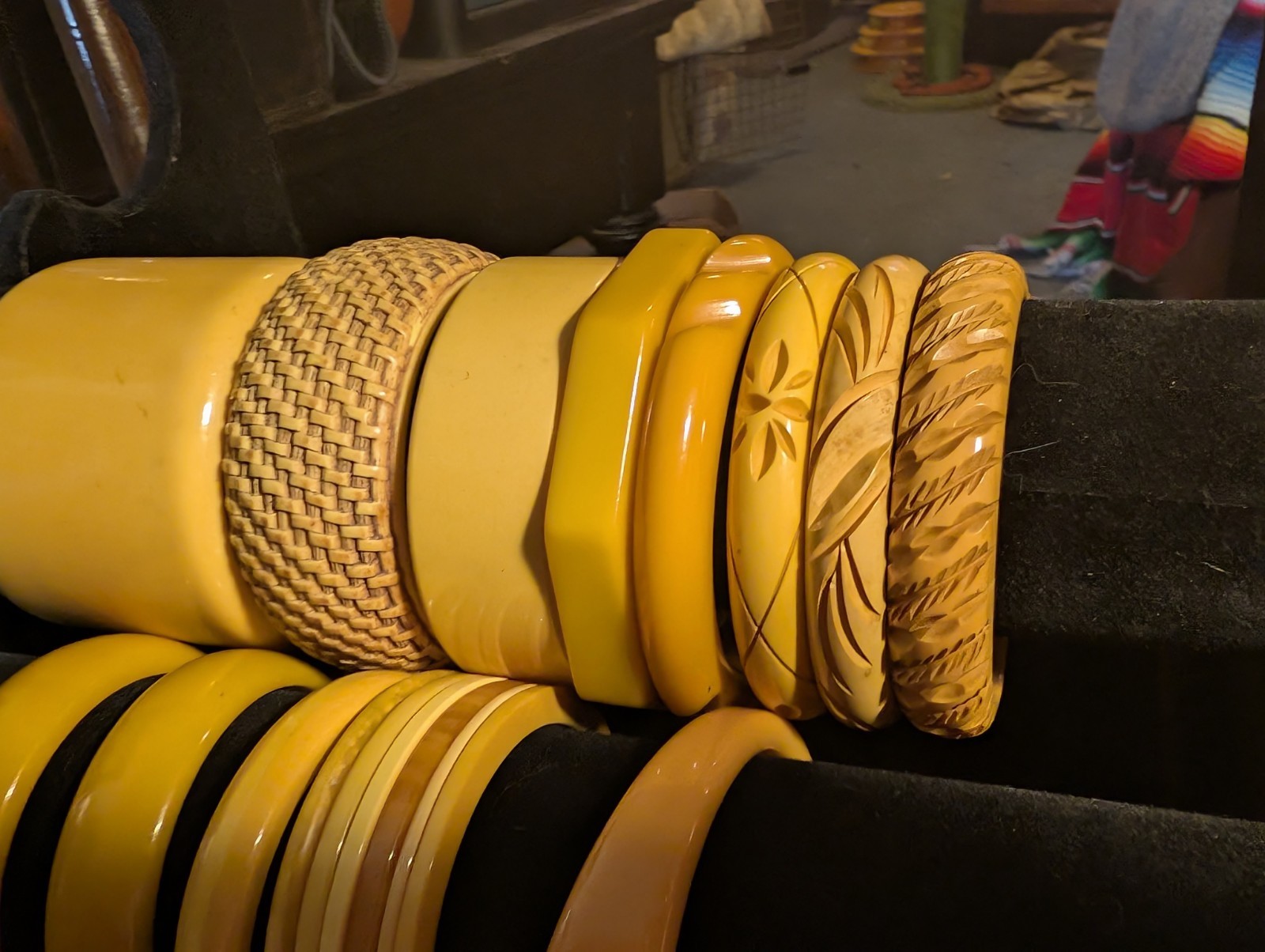 18 Vintage Bakelite Butterscotch – Yellows – Carved – Shaped – Many Tones!