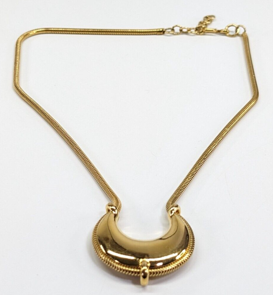 Vintage Monet Crescent Moon Pendant Slide Gold Tone Rope Chain Necklace 20″ Long