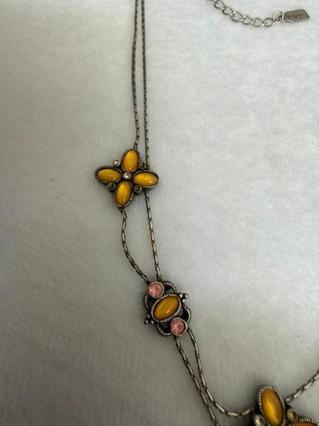 1928 Yellow Floral Rhinestone Station Necklace 16″ + 3″ Extender