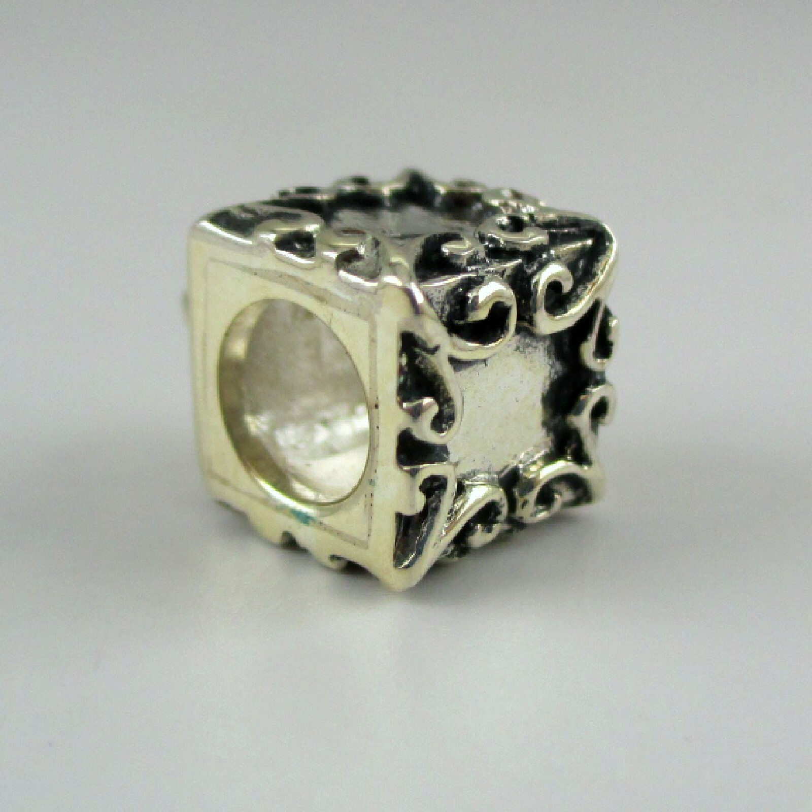 Sterling Silver VICTORIAN BOX Charm Bead for Bracelet HANGER Holder ADAPTER New