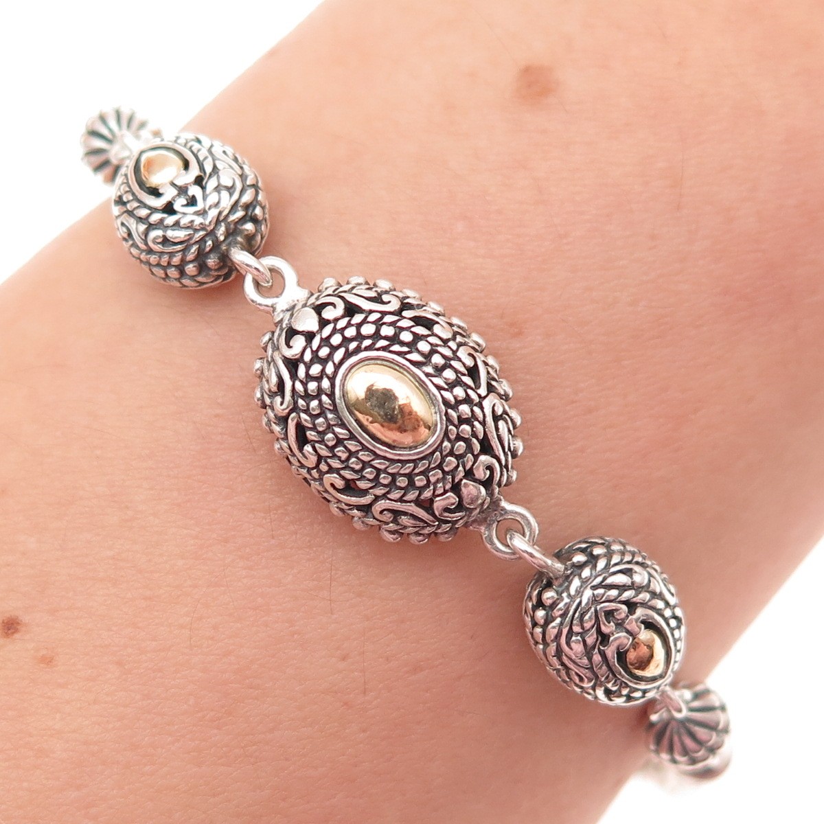Robert Manse 925 Sterling Silver 18K Gold Vintage Byzantine Link Bracelet 6.5″