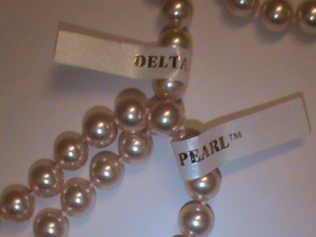 2 Vintage Signed Deltah Pearl Necklaces 30 Inch 14kt GF Clasp Majorca Pearls 6mm