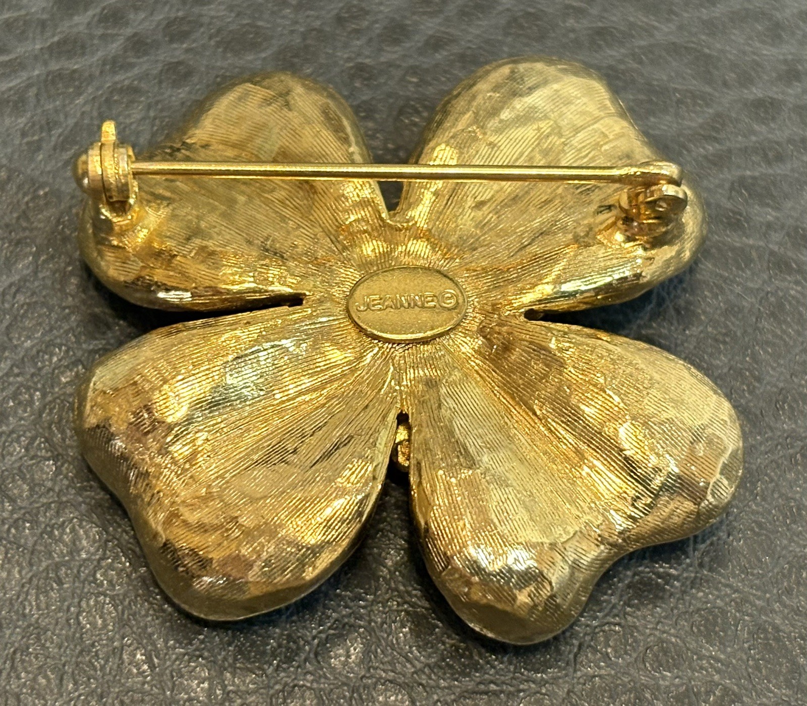 Vintage Jeanne Brushed Gold Tone Dogwood Flower Brooch Pin Designer Signed