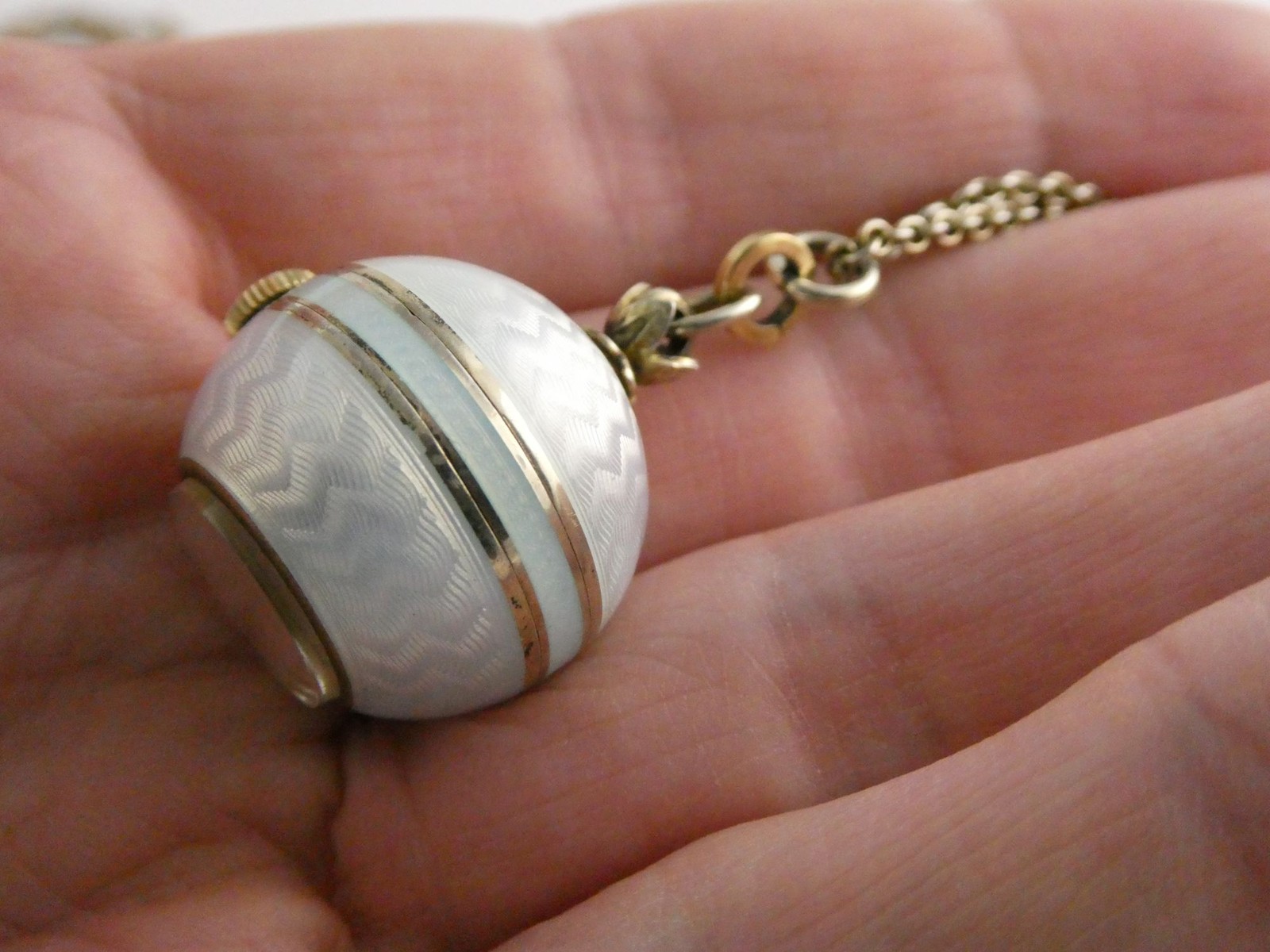 Gubelin Swiss White Guilloche Enamel Watch Necklace Sterling Silver WORKING 30g