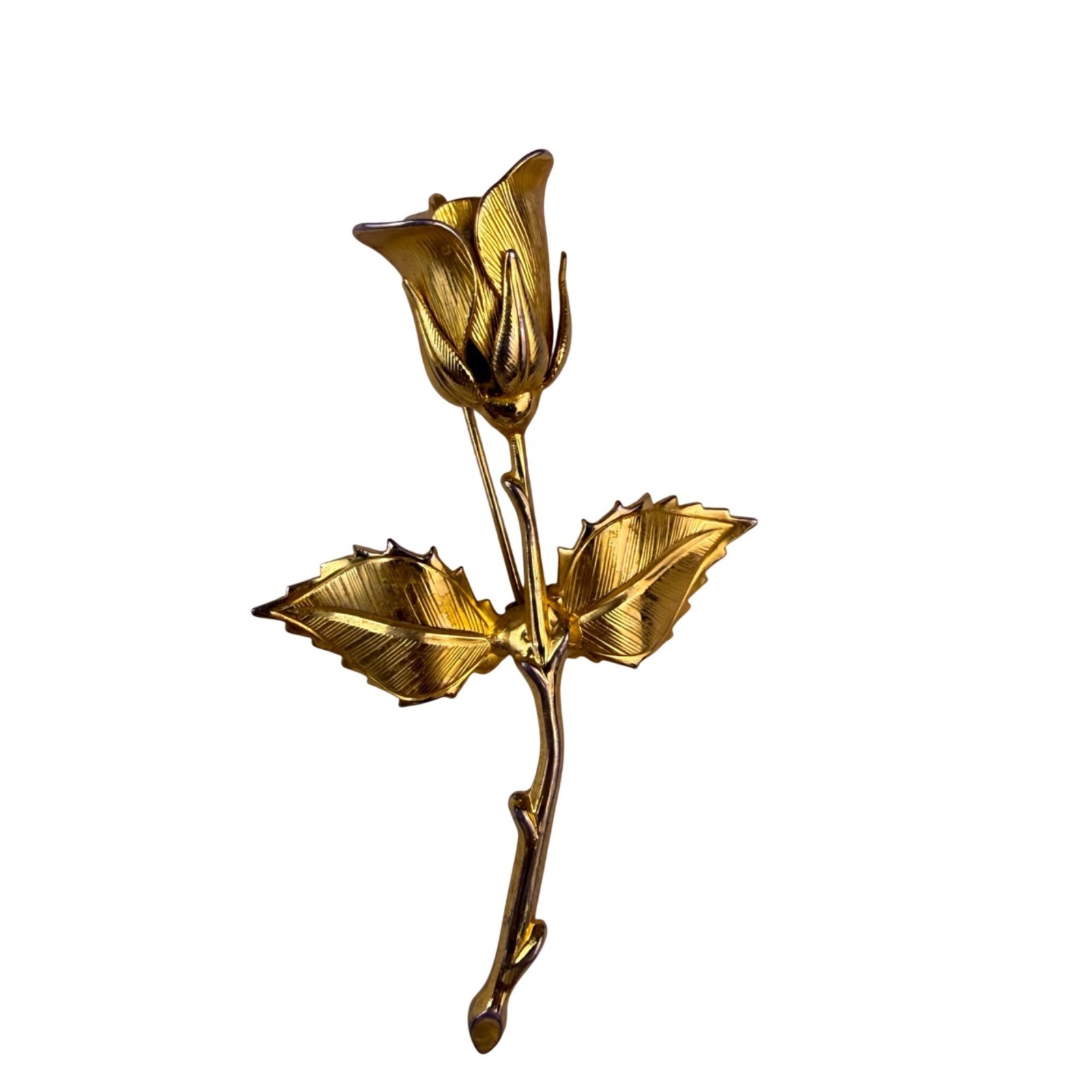 Vintage Unknown Gold Tone Metal Rose Brooch Pin Elegant Floral Design