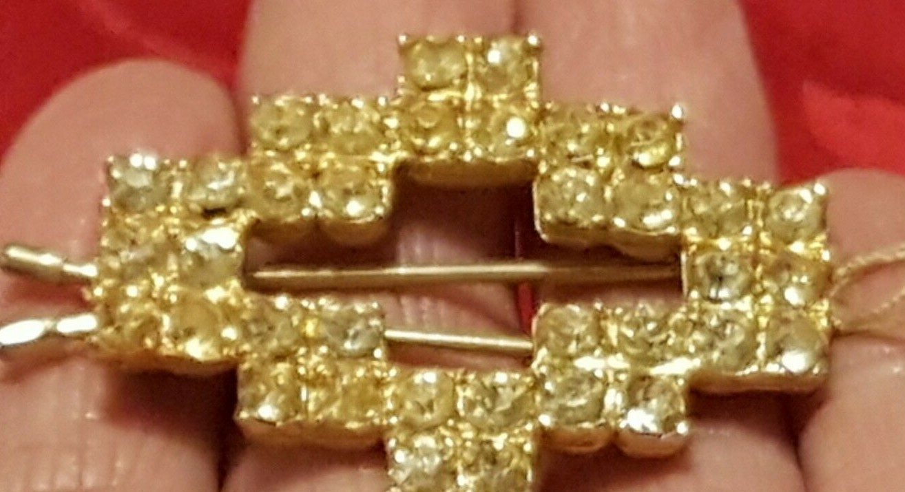 Vintage Rhinestone Hair Barrette Early 80’s Gold tone Yellow Stones None Missing