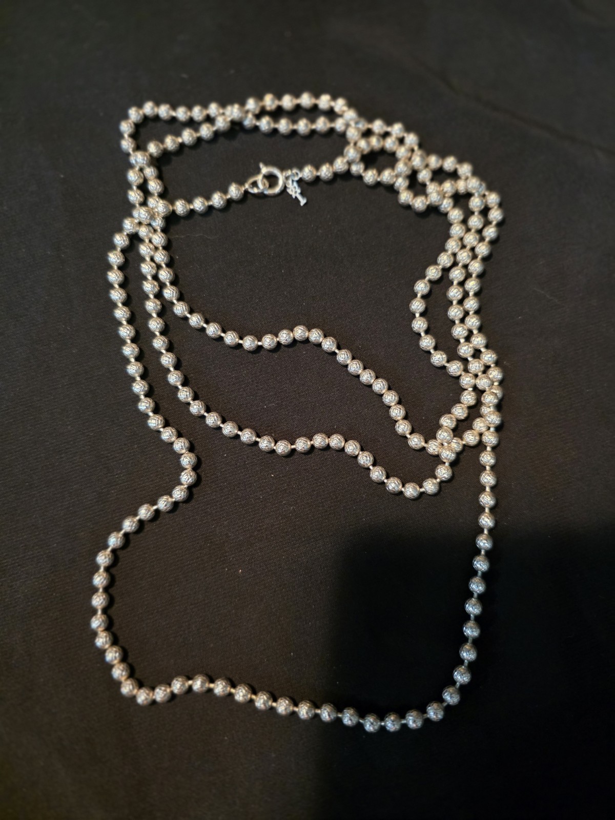 Vintage Crown Trifari Silver Cut Metal bead Necklace