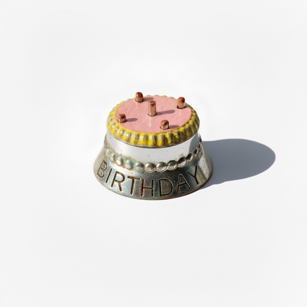Vintage silver HAPPY BIRTHDAY CAKE ENAMEL MOVEABLE POP UP CANDLES charm #M