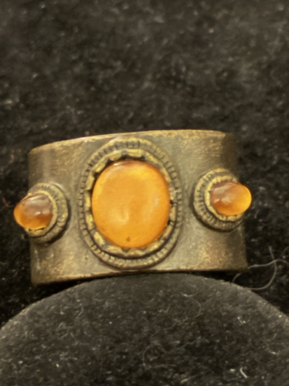 Vintage N A Signed Brass & Orange Cabochon Stones Ring Size 9