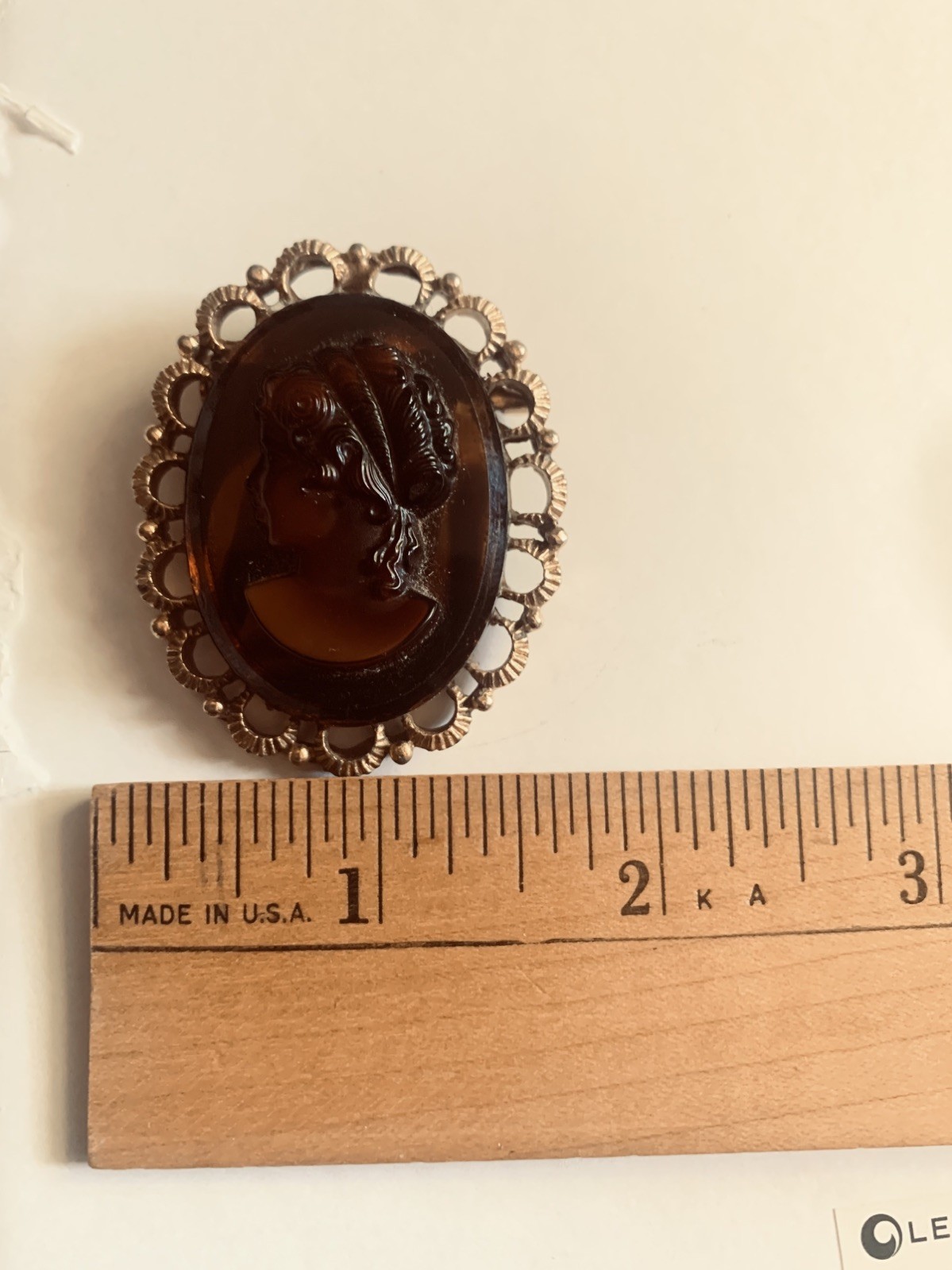 Brown Cameo Oval Framed Vintage Brooch Pendant Necklace