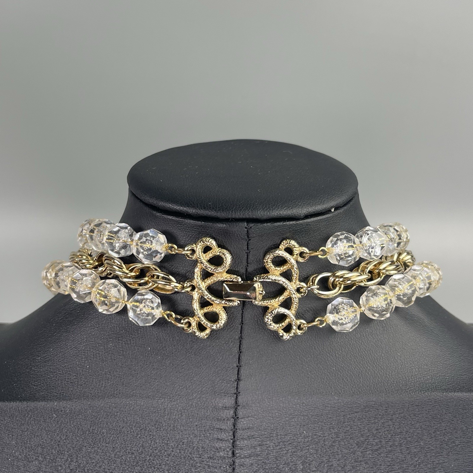 Sarah Coventry “Golden Ice” 3 Strand Clear Bead Gold Tone Necklace Signed 21”