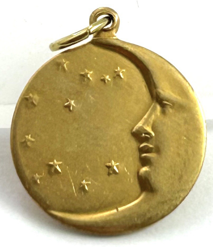 Vintage Charm Moon Tiny Pendant Brass Metal Crescent Moon Face Stars Celestial