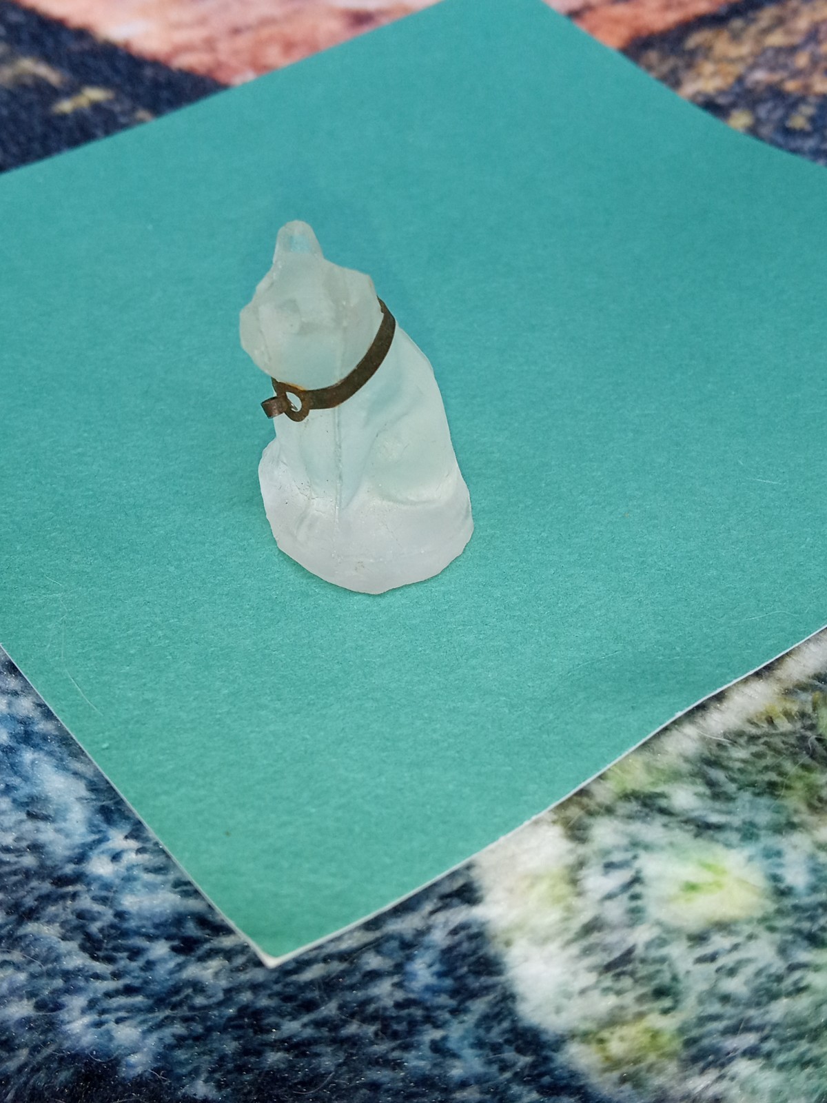 Antique, Vintage, Czech Clear Pug, Bulldog Cracker Jack Glass Charm, Prize, 1″