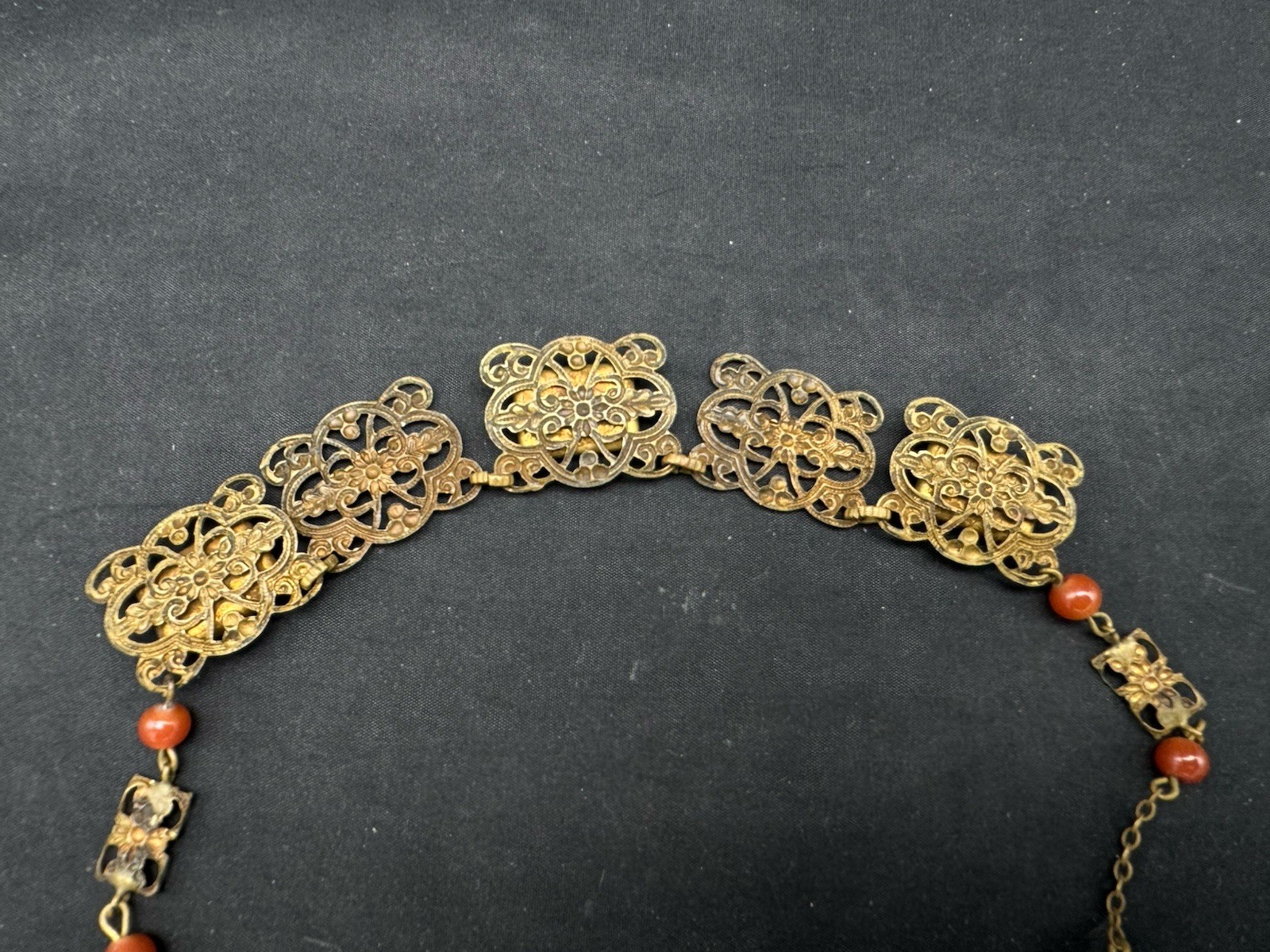 Antique Czech Brass and Glass Necklace