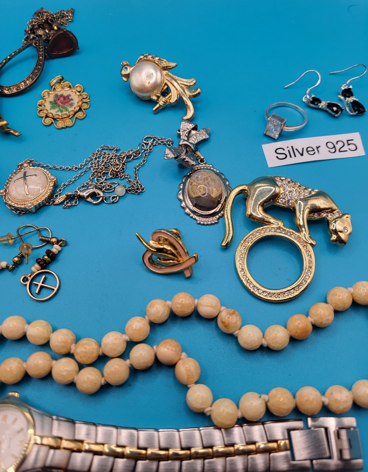 High Quality Vintage Jewelry Lot 17 Pieces Including Silver w Mele Leather Box