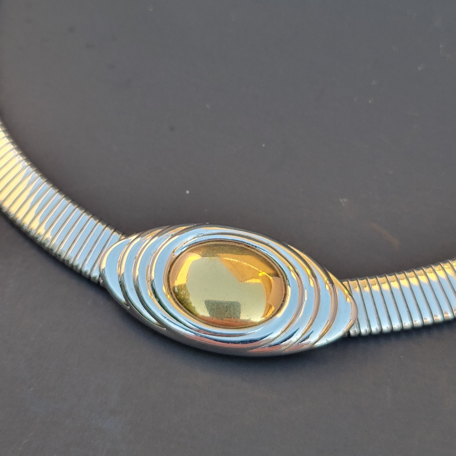 VINTAGE KJL FOR AVON Omega Collar Choker Necklace Dual Tone Silver Gold