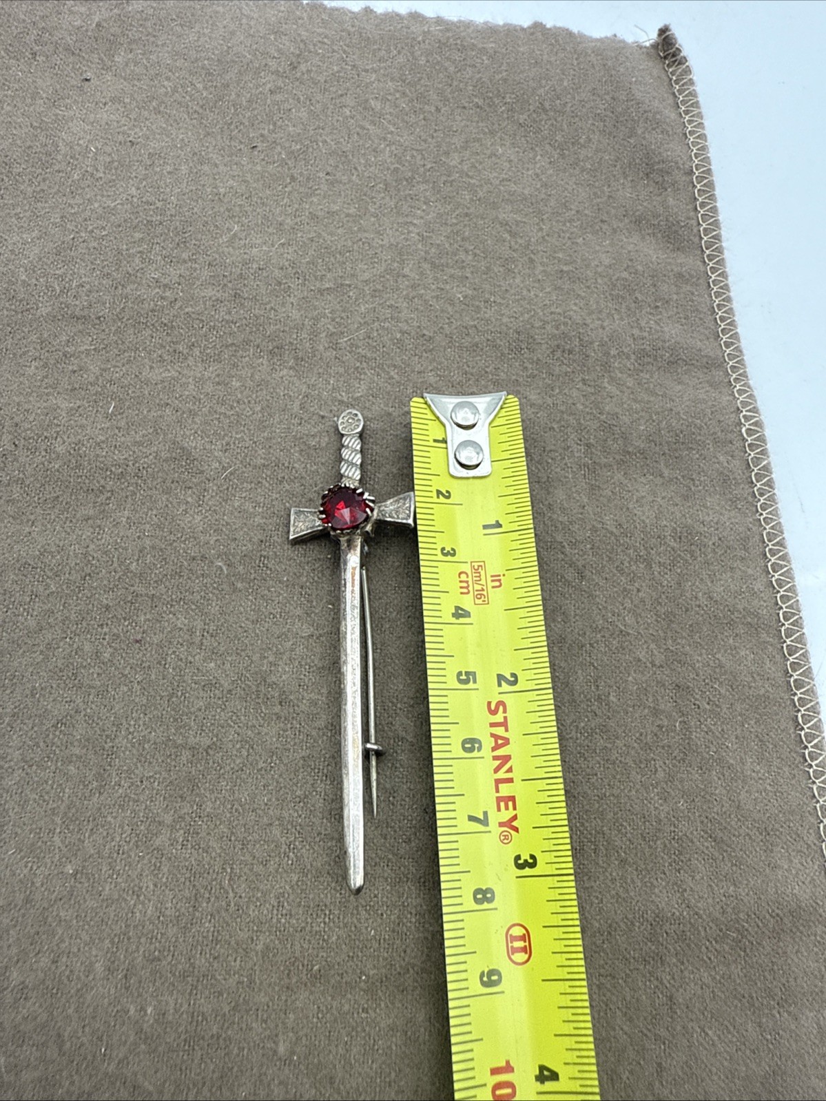 Vintage Sterling Silver Kilt Pin Cross Red Rhinestone Made in Great Britain
