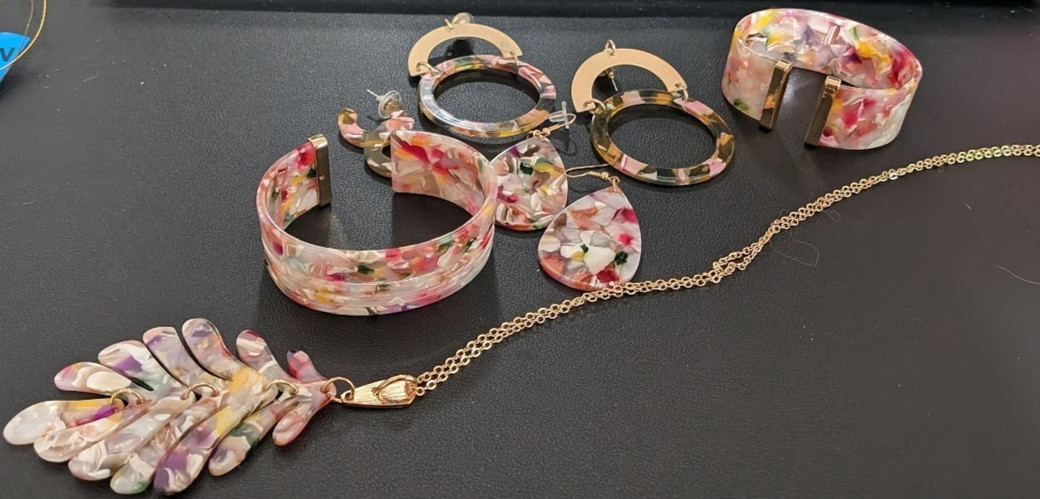 Lot of 6 Vintage Acetate Jewelry Statement Pieces Resin Tortoise Shell Style