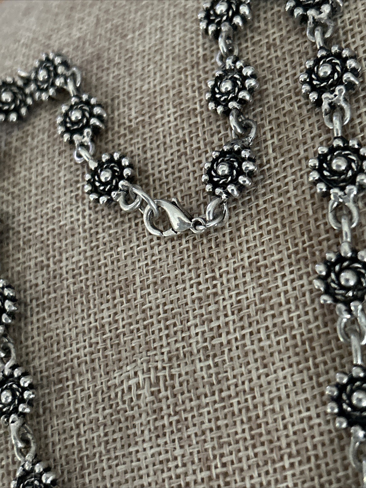 Vintage Boho Sunflower Floral Flower Link Bali Style Silver Necklace Unique 18”