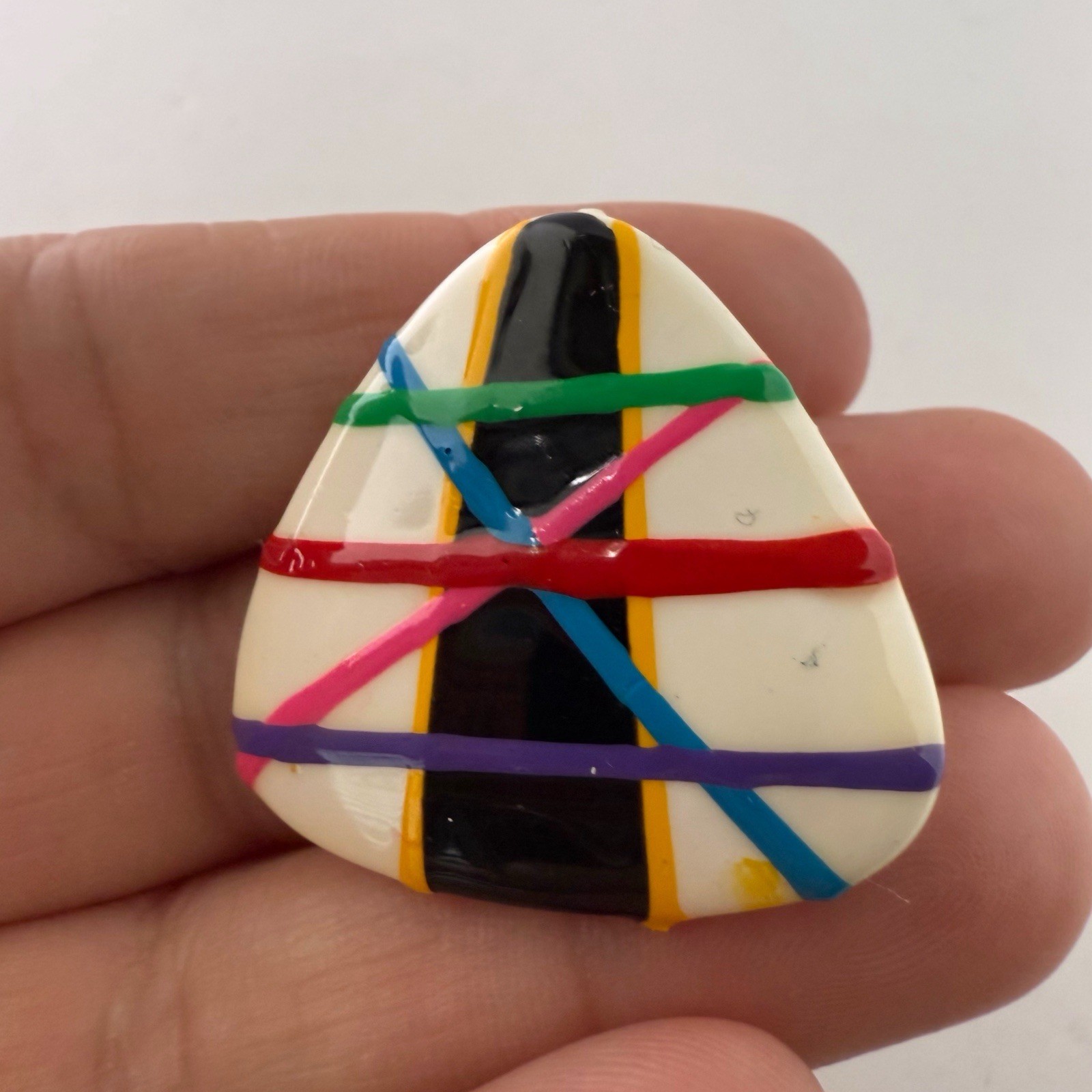 Vintage Multicolor Painted Funky Triangle Guitar Pick Plastic Post Earrings
