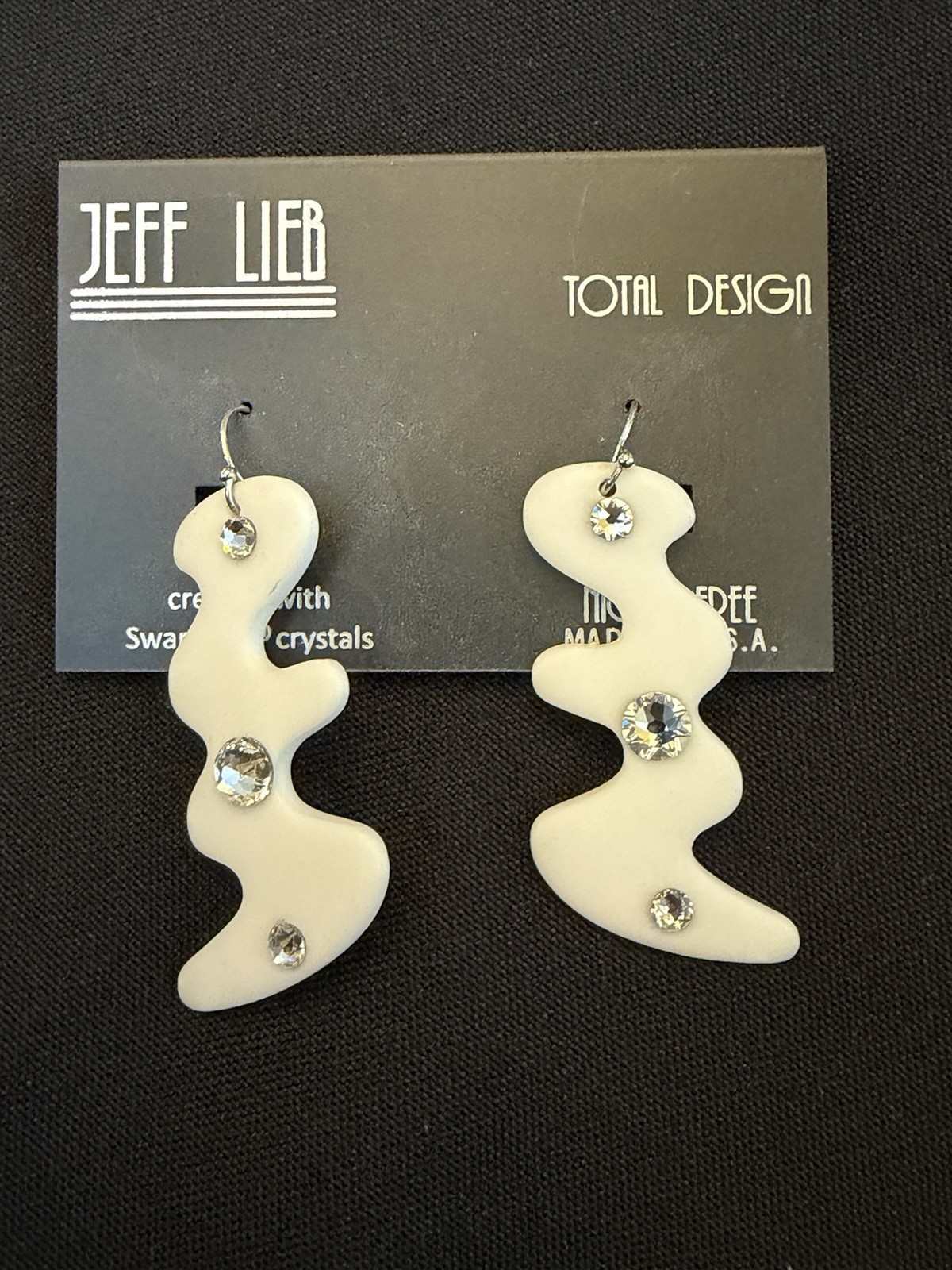 NEW Jeff Lieb Clear Swarovski Rhinestone White Dangle Earrings