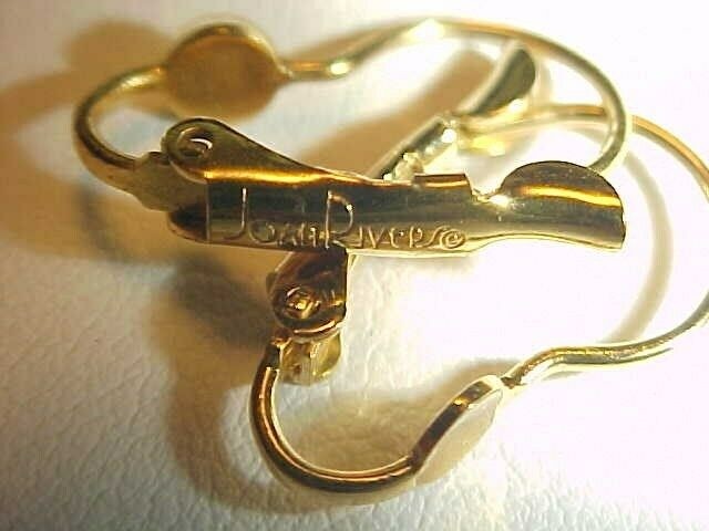 VINTAGE JOAN RIVERS STAMPED GOLD UNSET ROUND PAD LEVER BACK EARRINGS J26