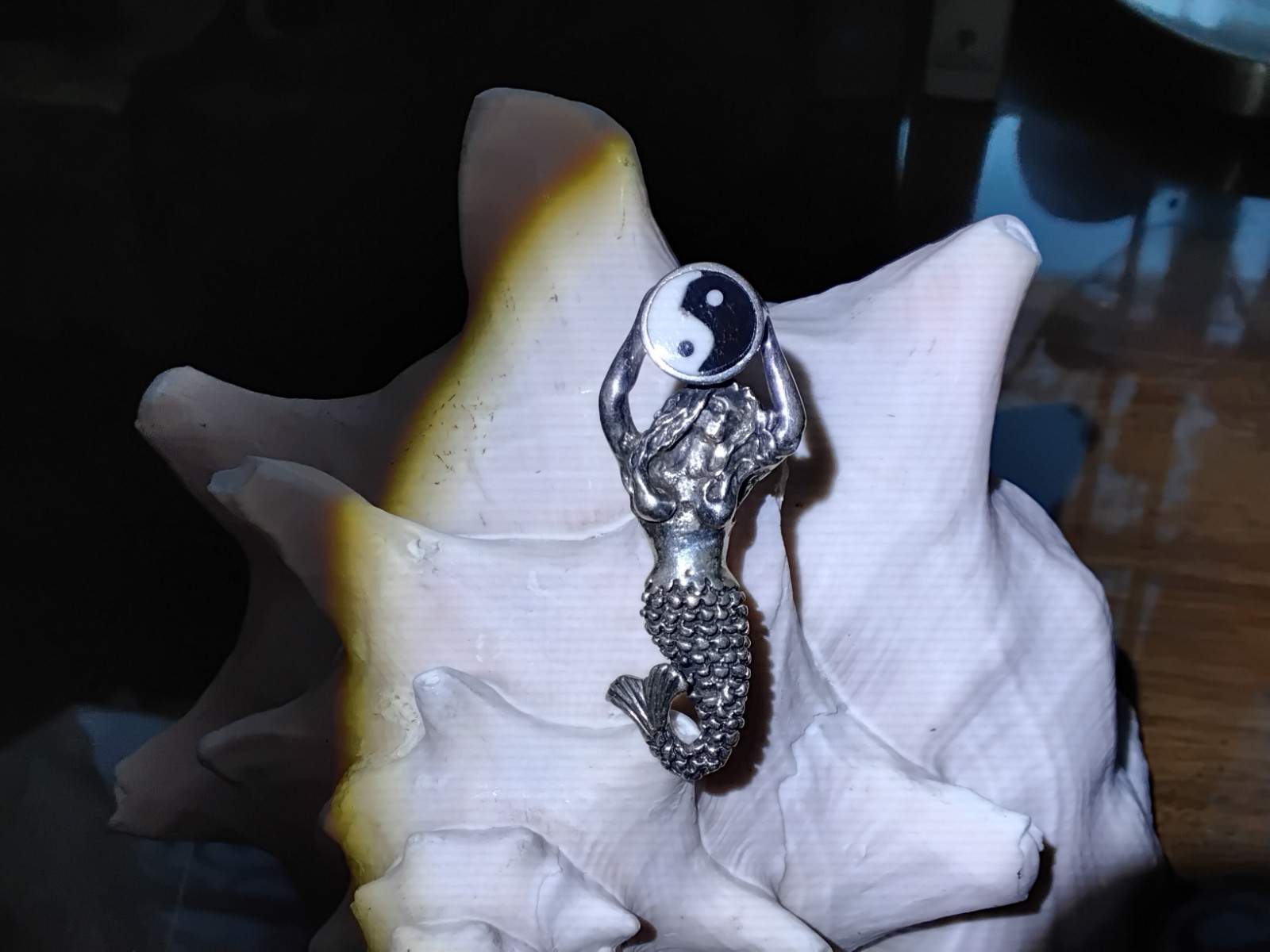 ~ Vintage Sterling Silver Enamel Mermaid Yin~Yang Pendant ~