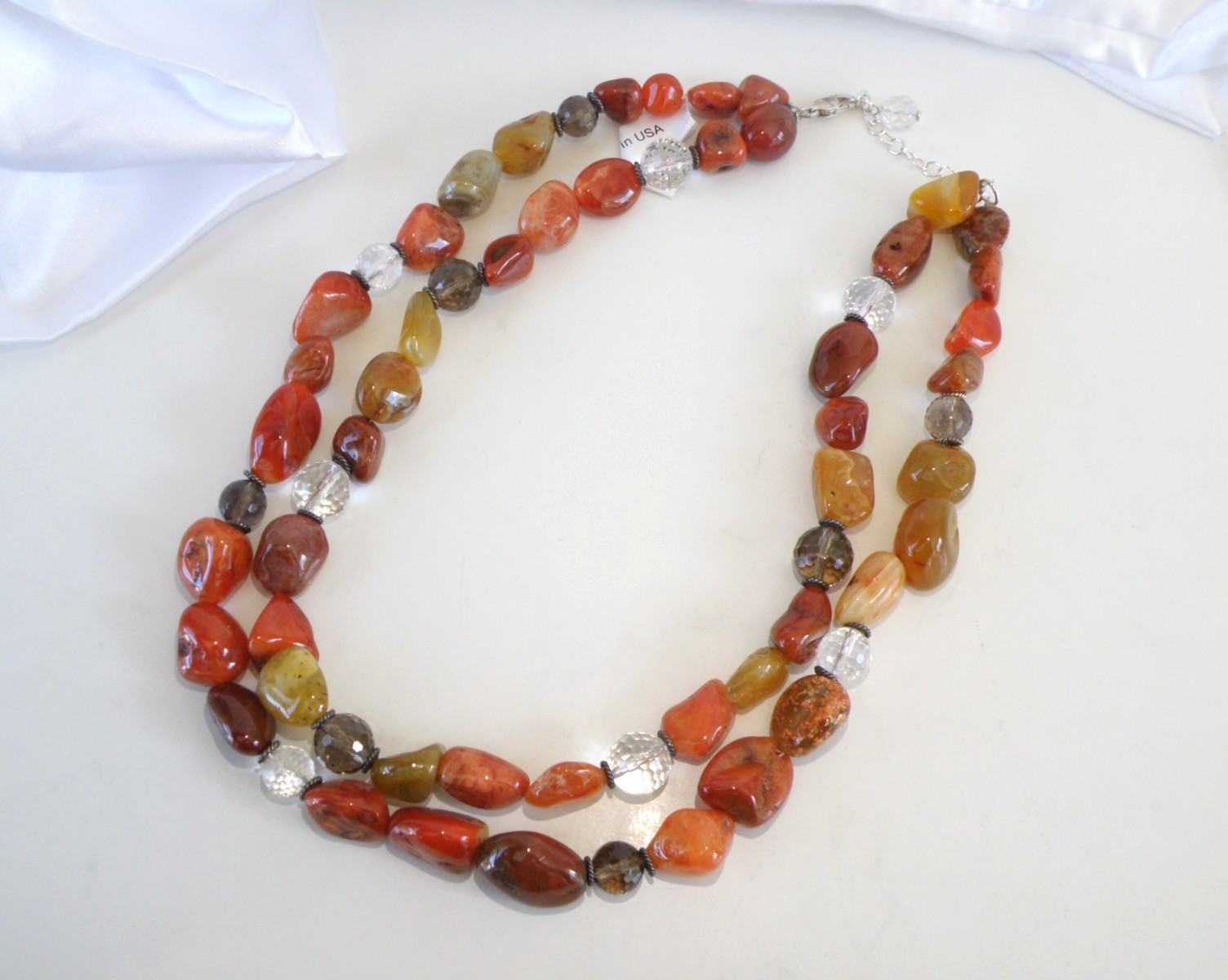 Vintage Natural Carnelian Multi Stone Bold Sterling Silver Necklace