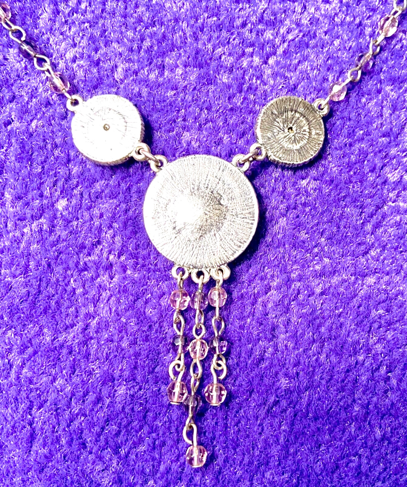 VINTAGE🇺🇸1928 FAIRY FANTASY PURPLE+PINK AUSTRIAN CRYST+ENAMEL NECKLACE VG+✨VTG