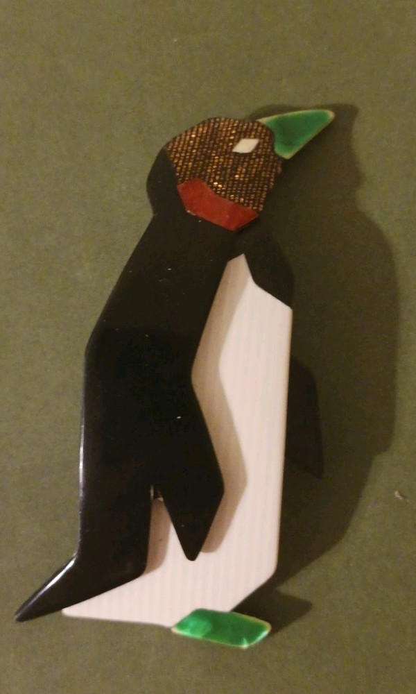 Lea Stein Paris Penguin Brooch Pin Plastic Vintage