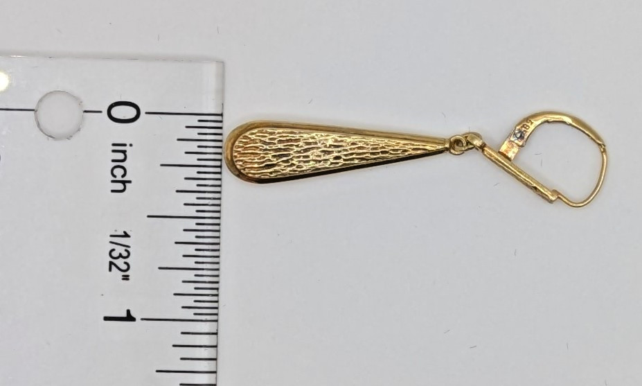 Rare Vintage 14K Gold 3.71g Teardrop Dangle/Drop Leverback Earrings With Texture