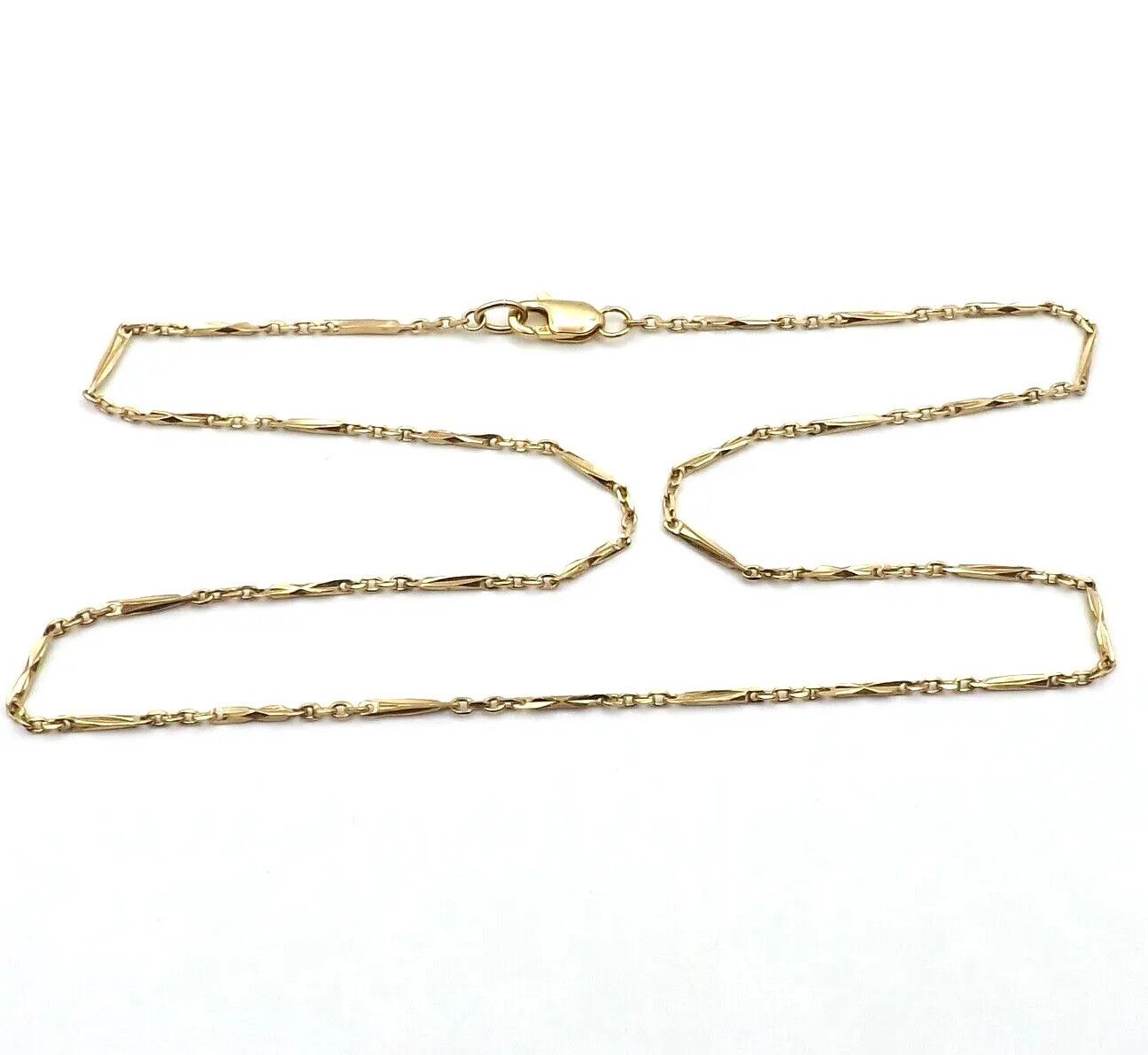 Art Deco Solid 10k Yellow Gold Cable Bar Link Chain Necklace 16in