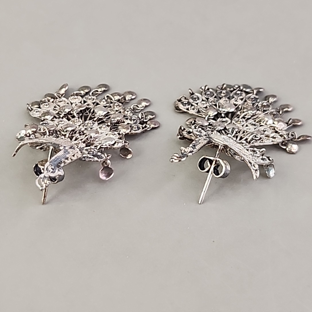 Vintage Sterling Silver Peacock Earrings Cannetille Filigree Articulated Dangles