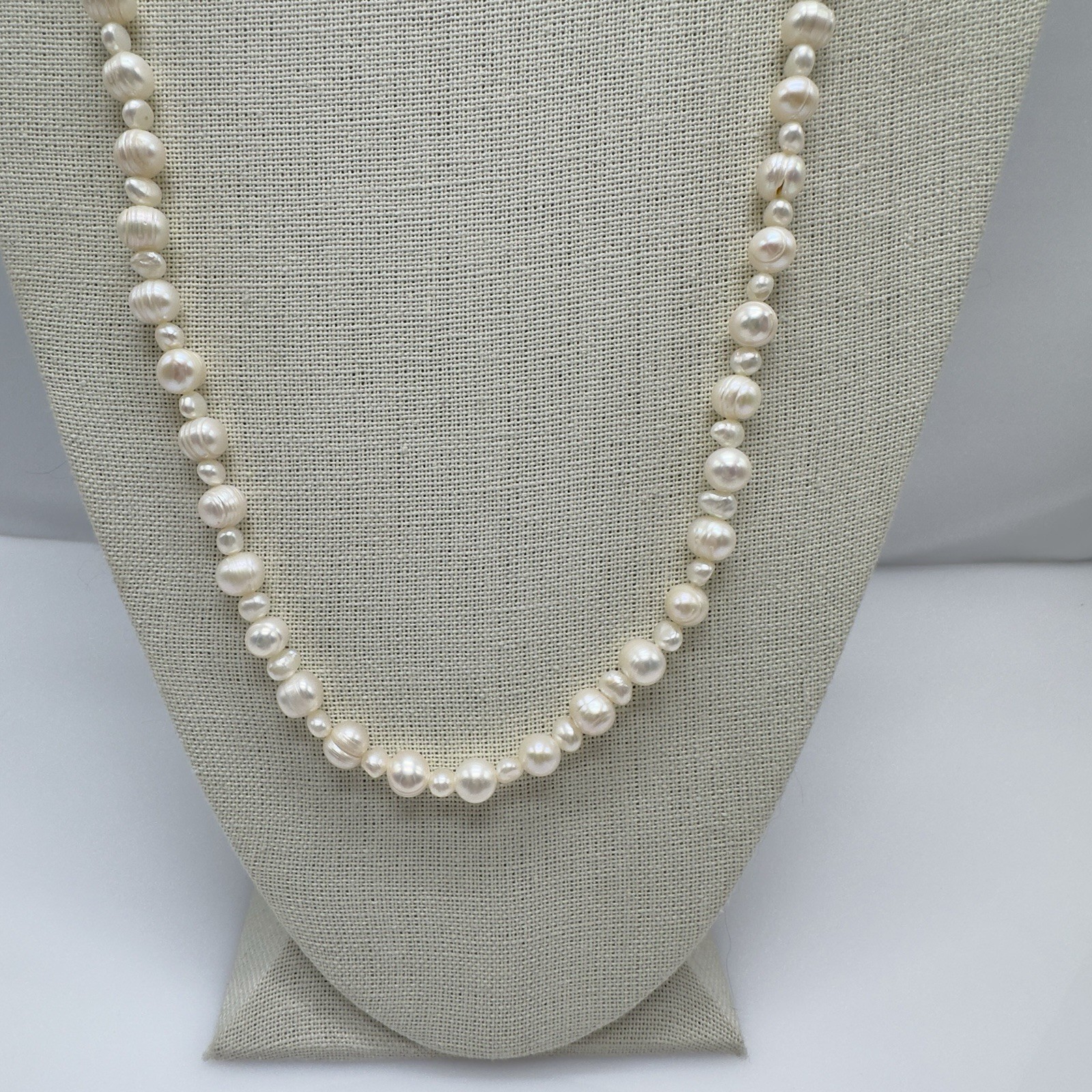 Baroque Pearl Necklace Continuous Strand 34″ Cream Off White 5mm – 8mm
