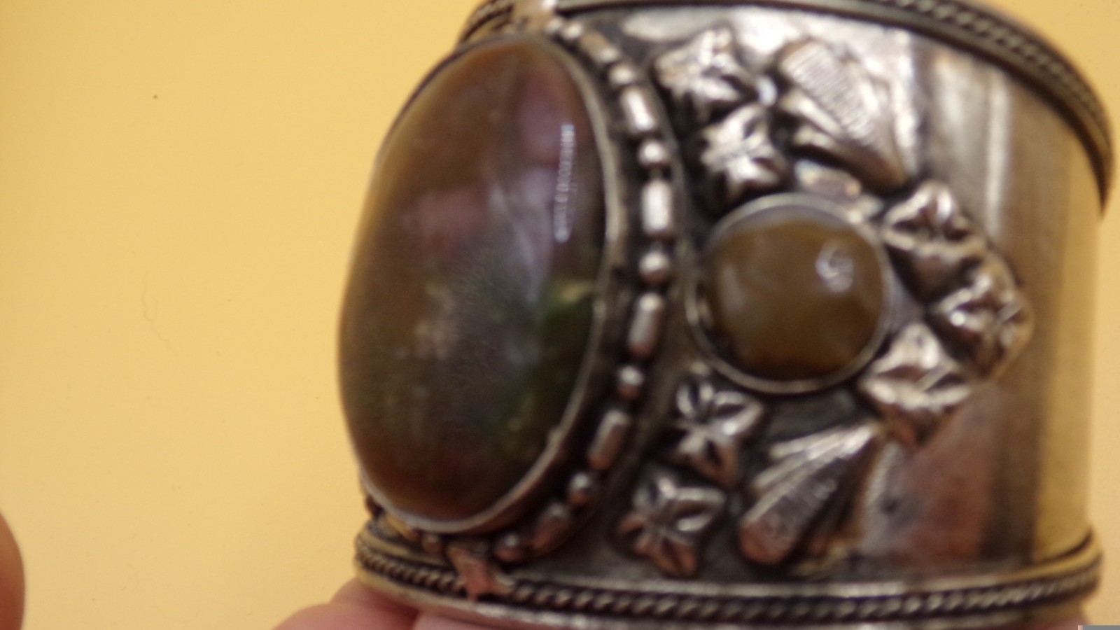 Vintage Silver & Stone Cuff Bracelet Brown Stones Nice Detail Women Southwestern