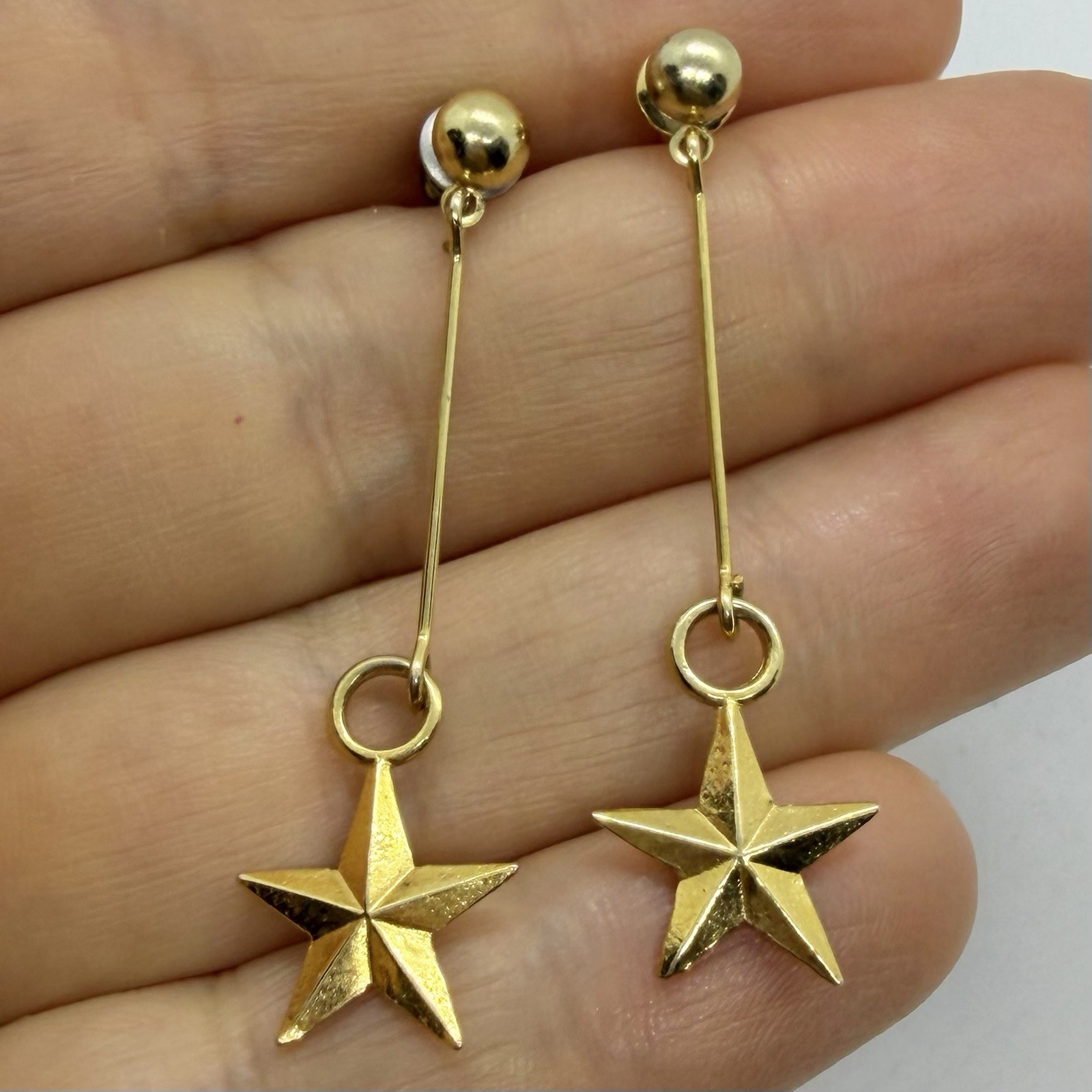 Vtg Art Deco Star Charm Goldtone Drop Dangle Retro Earrings Post Trendy Simple