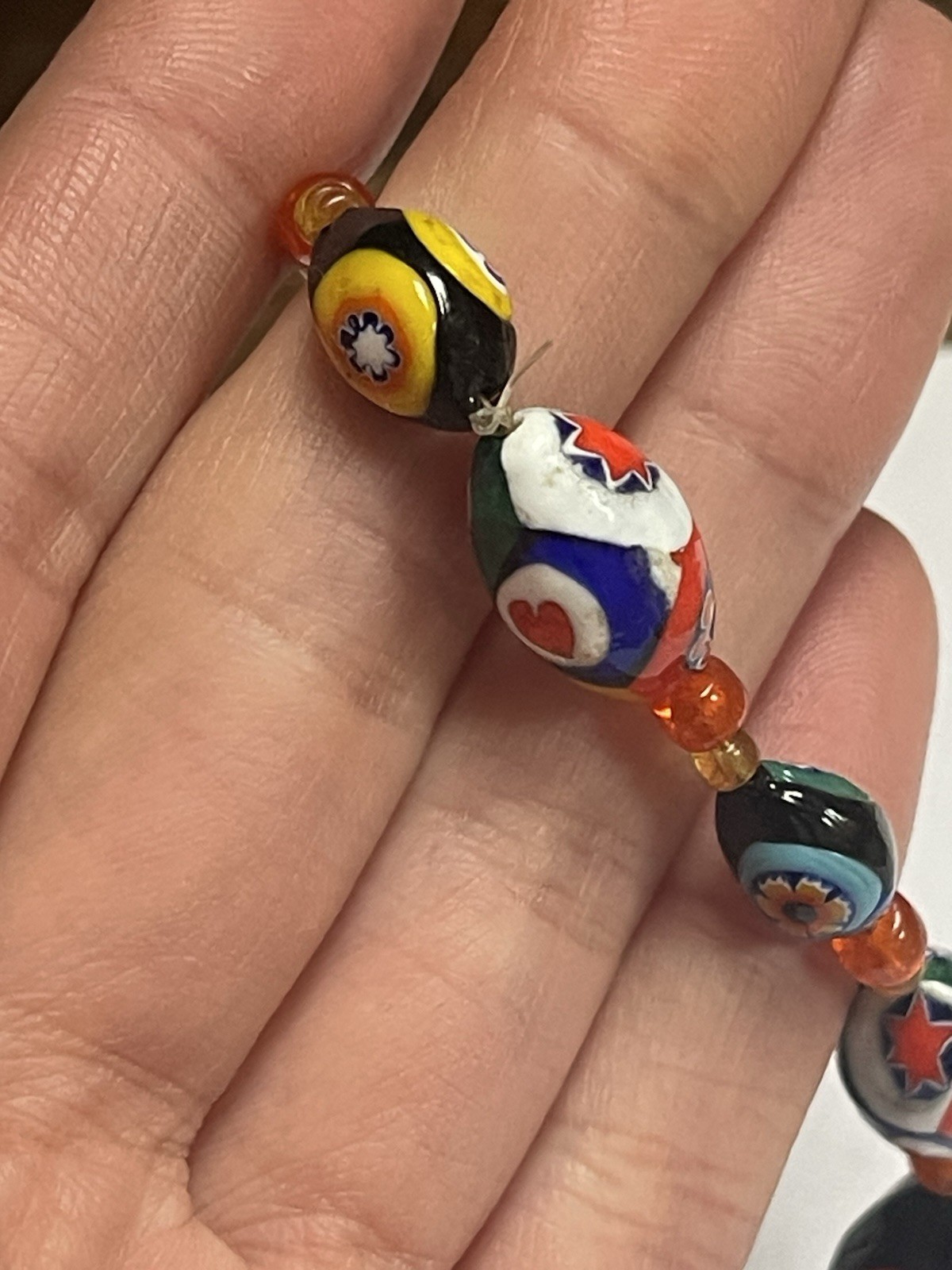 Vintage Venetian Millefiori Glass Bead Necklace – Multicolor 10”L Avantgarde