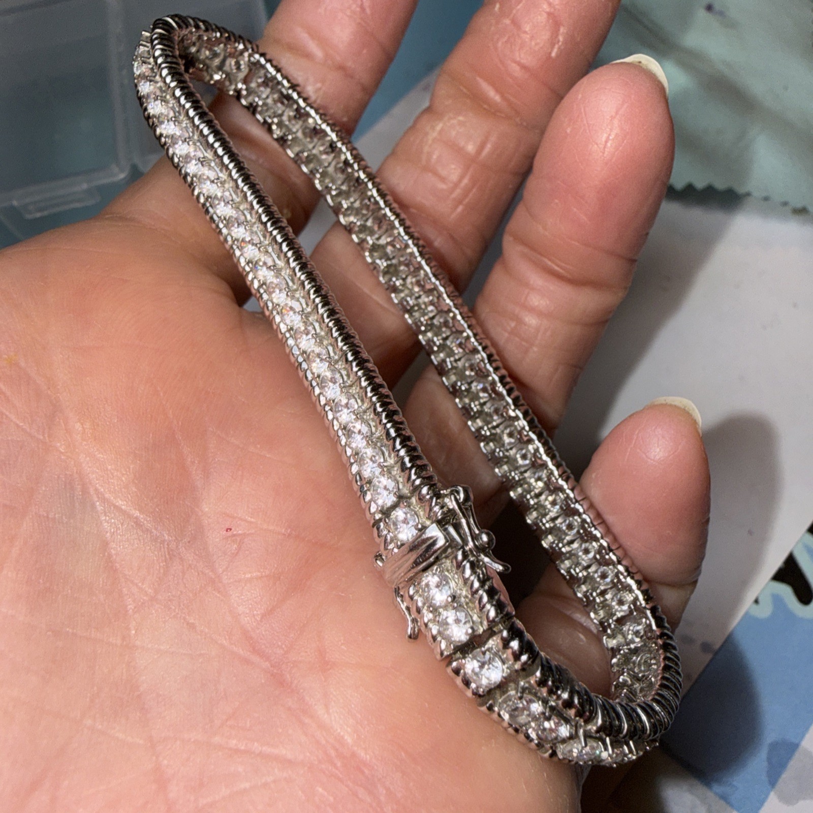 Sterling Silver Sparkling Hinge Chain Bracelet CZ925