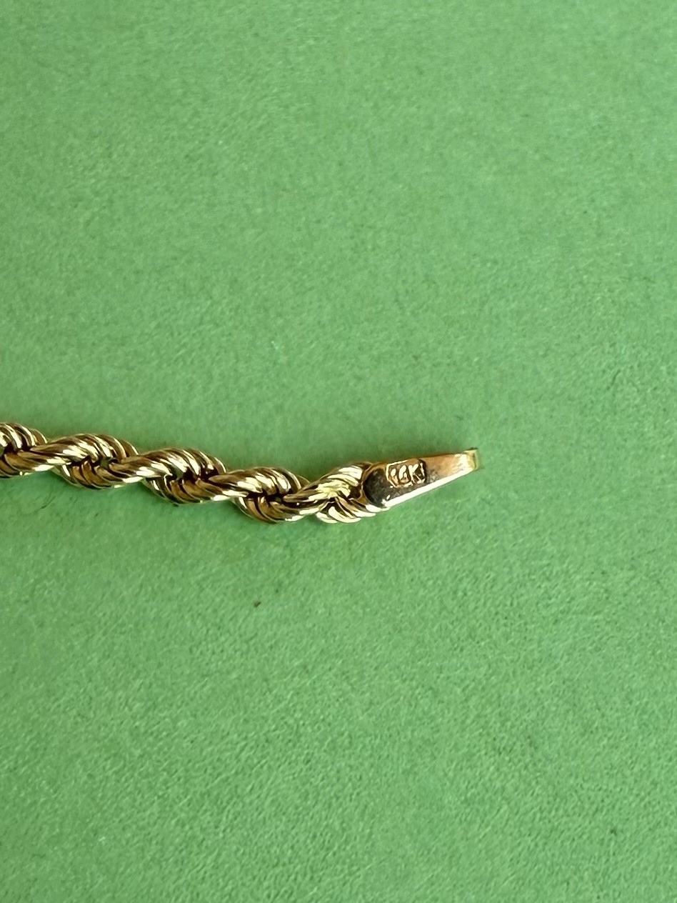 Vintage 14K Yellow Gold Rope Chain Necklace Solid 14k Lobster Clasp
