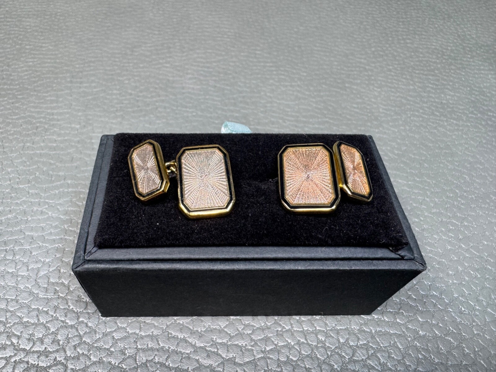 Enamel Metallic Sunburst Cantaloupe Color Yellow Gold Plated Cuff Links