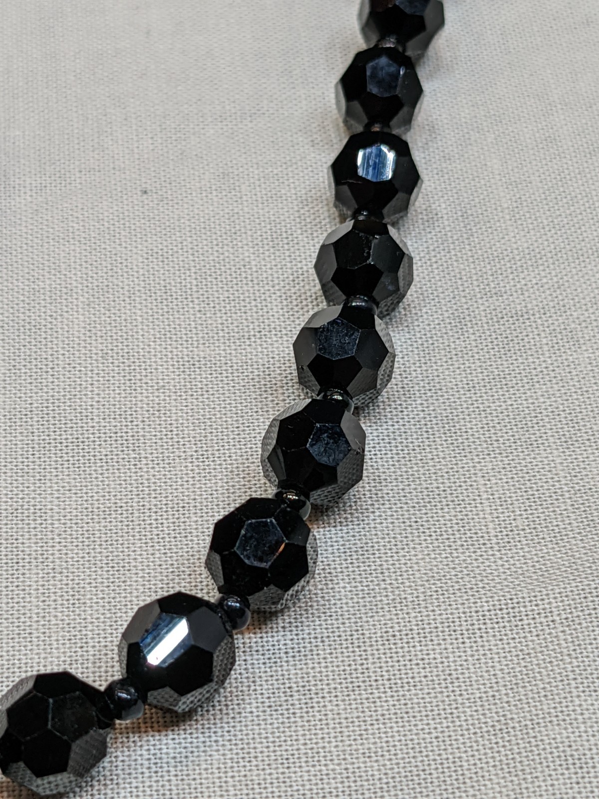 Vintage Black Glass Bead Necklace Classic Retro Gothic Emo Long ~24″
