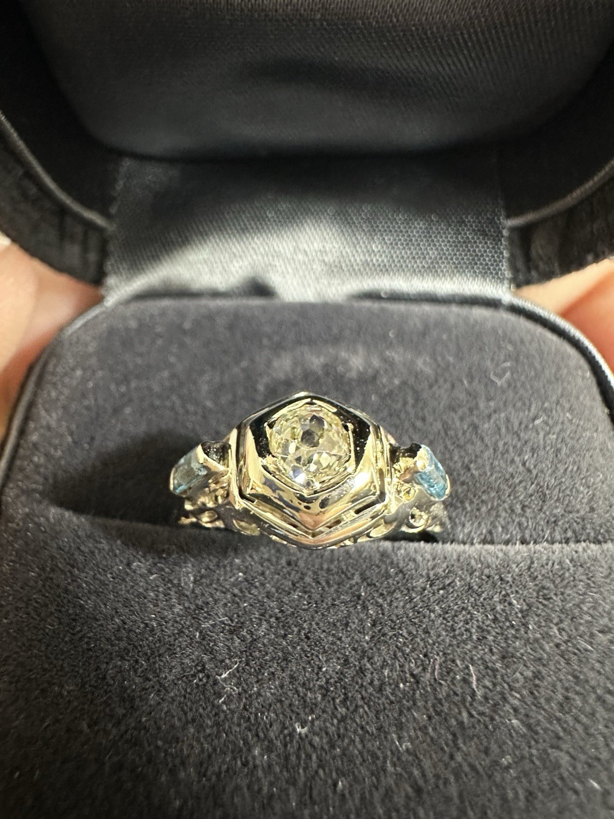 Antique 14-18K White Gold Rose Diamond Filigree Engagement Ring Edwardian? Deco?