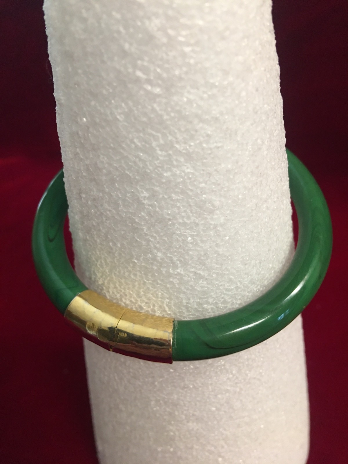 Vintage Chinese Jade Gold Hinged Bangle Bracelet Spinach Green Size 7.5 ⭐️