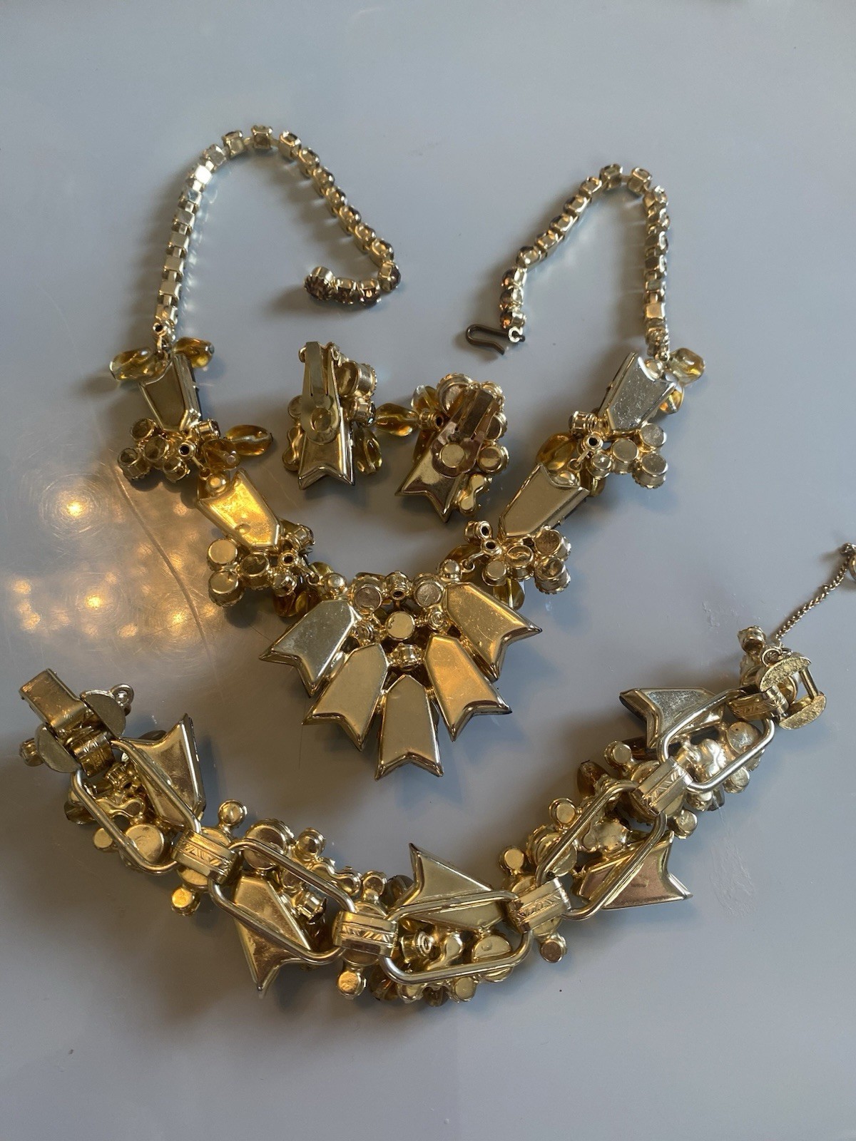 Vtg Juliana Arrow Head Dangle Bead Rhinestone Necklace Bracelet Earring Set Paru