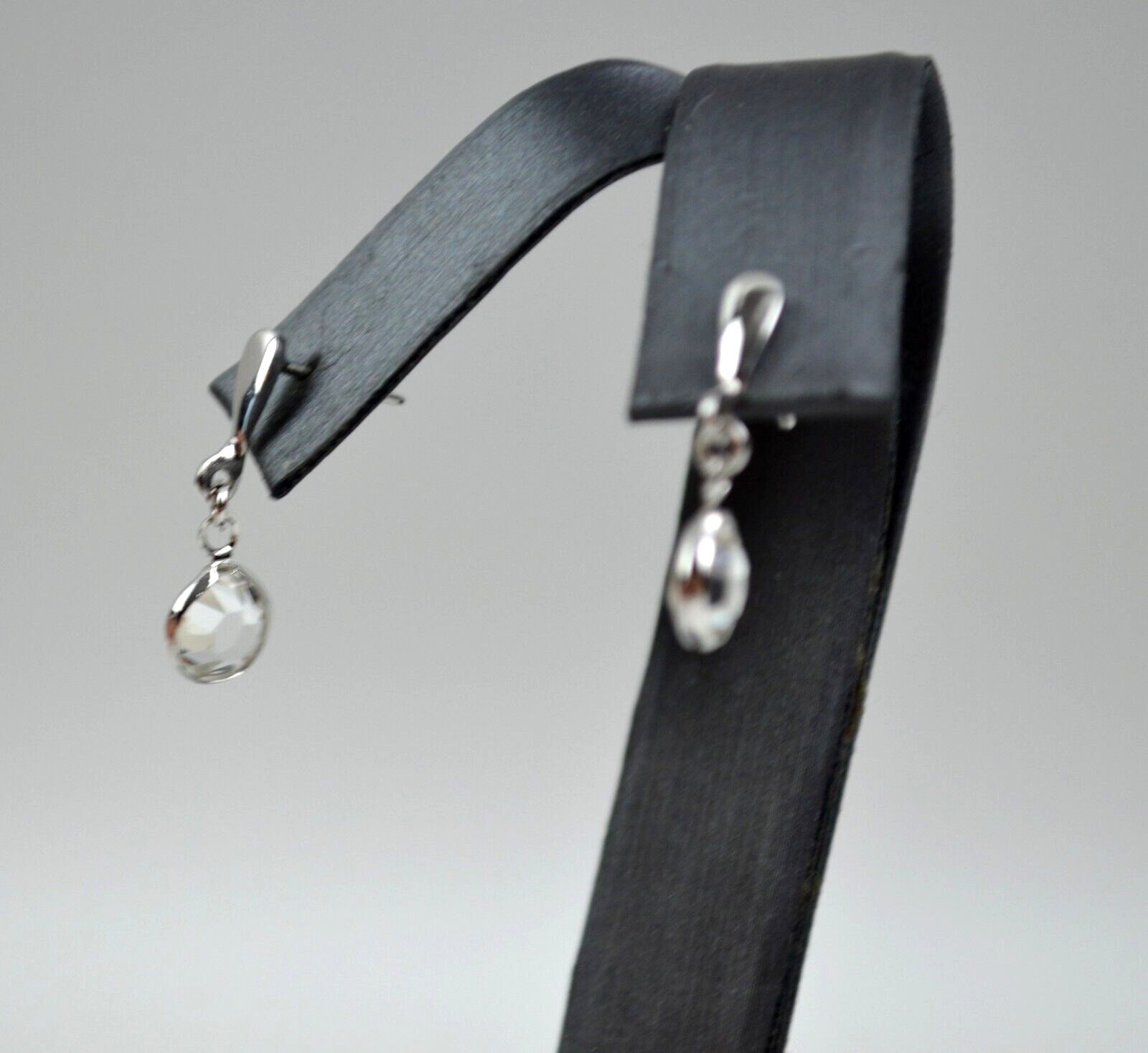 Vintage Silver Tone Pierced Post Earrings w/ Clear Rhinestone Dangle .75″