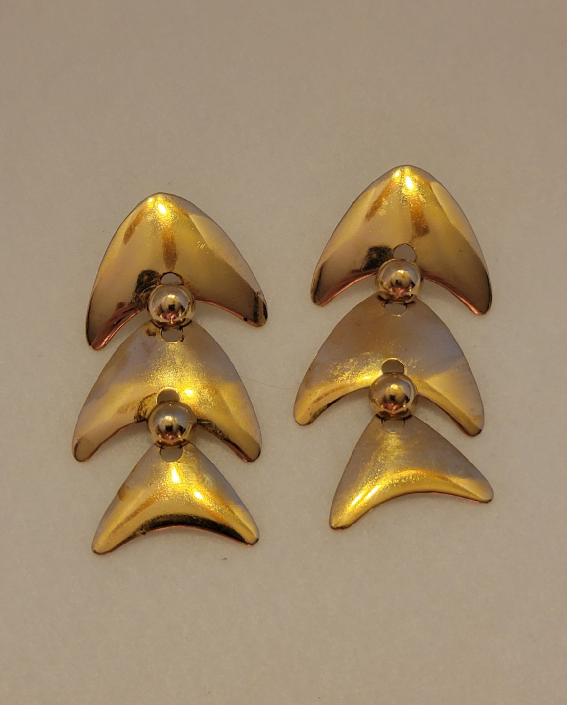 Estate Dangling Pierced Earrings Gold Tone Metal Fashion Statement Jewelry